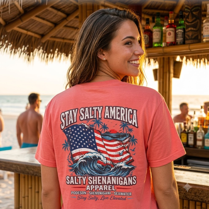 Stay Salty America Patriotic Coastal T-Shirt Printify
