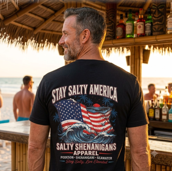 Stay Salty America Patriotic Coastal T-Shirt Printify