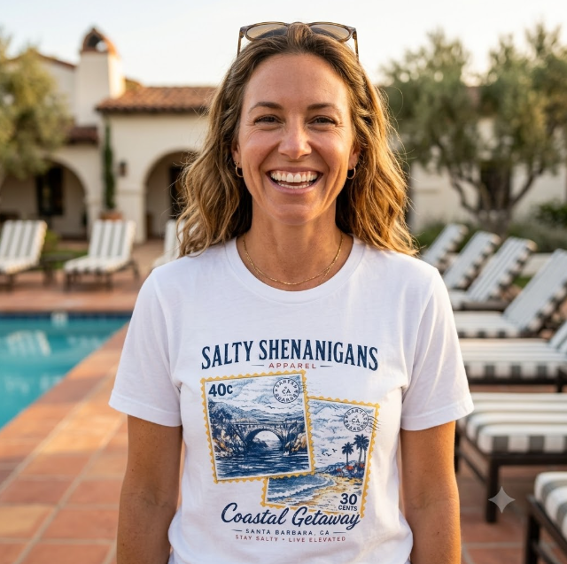 Coastal Getaway T-Shirt- Front Logo Printify