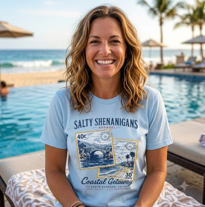 Coastal Getaway T-Shirt- Front Logo Printify