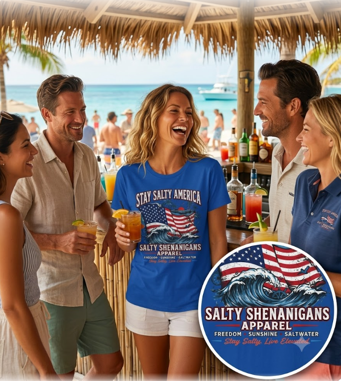 Stay Salty America Premium Beach Tee | Patriotic Coastal Graphic Shirt Printify