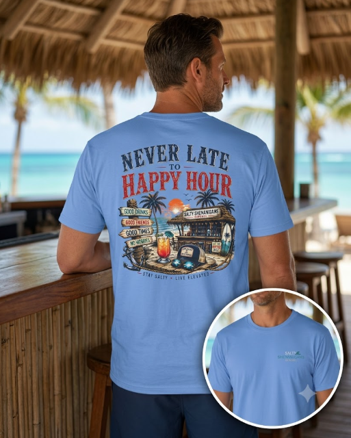 Happy Hour Never Waits Premium Coastal Beach Tee Printify
