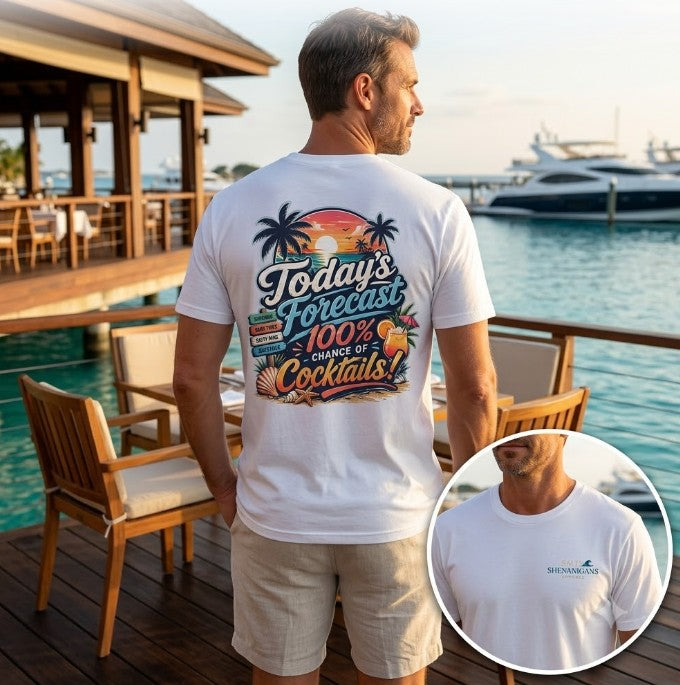 Today's Forecast: 100% Cocktails Funny Beach T-Shirt Printify