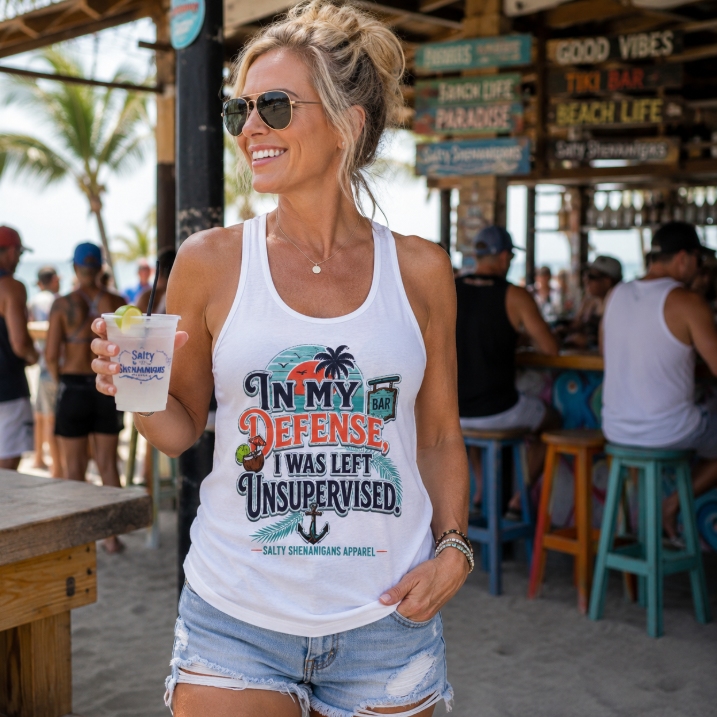 In My Defense I Was Left Unsupervised Women's Racerback Tank Printify
