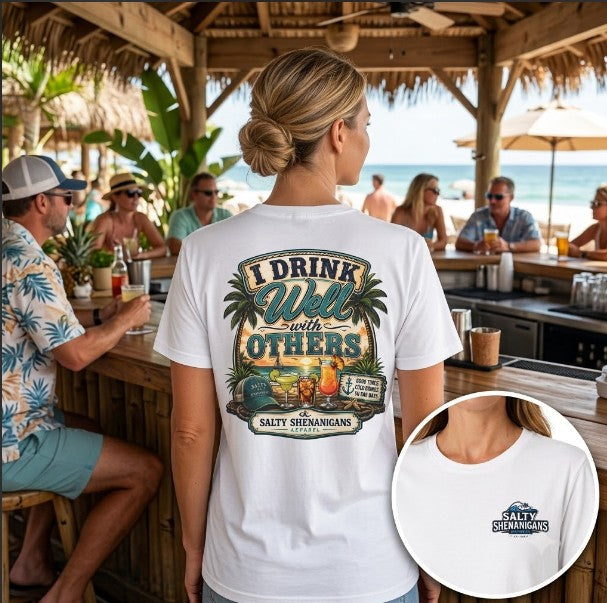 I Drink Well With Others Beach Bar T-Shirt | Tropical Happy Hour Shirt Printify