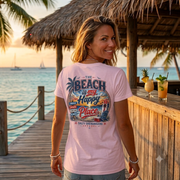 The Beach Is My Happy Place Bella+Canvas Women's Tee Printify
