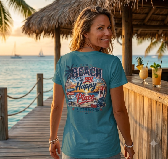 The Beach Is My Happy Place Bella+Canvas Women's Tee Printify