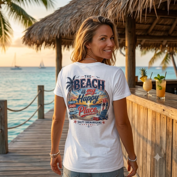 The Beach Is My Happy Place Bella+Canvas Women's Tee Printify