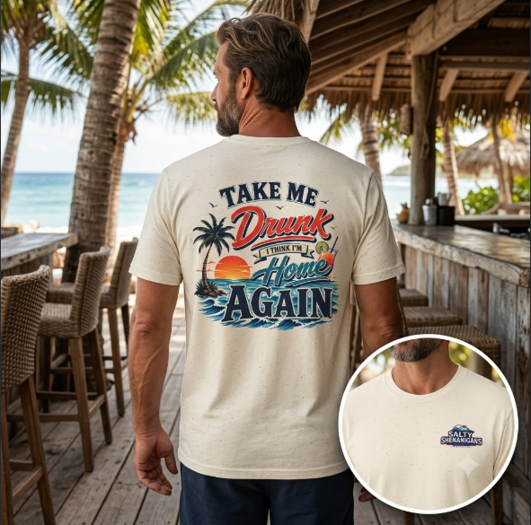 Take Me Drunk I Think I'm Home Again Beach Bar T-Shirt Printify