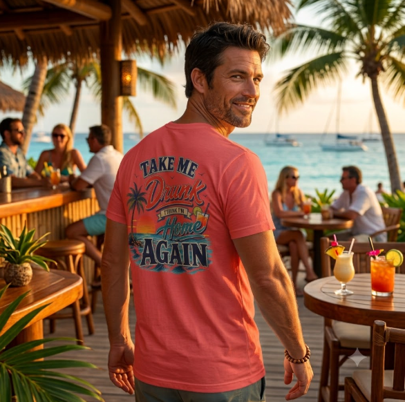 Take Me Drunk I Think I'm Home Again Beach Bar T-Shirt Printify