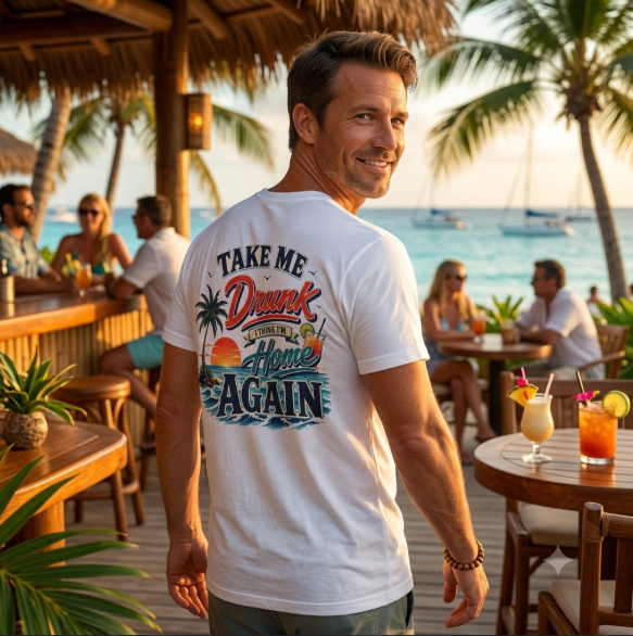 Take Me Drunk I Think I'm Home Again Beach Bar T-Shirt Printify