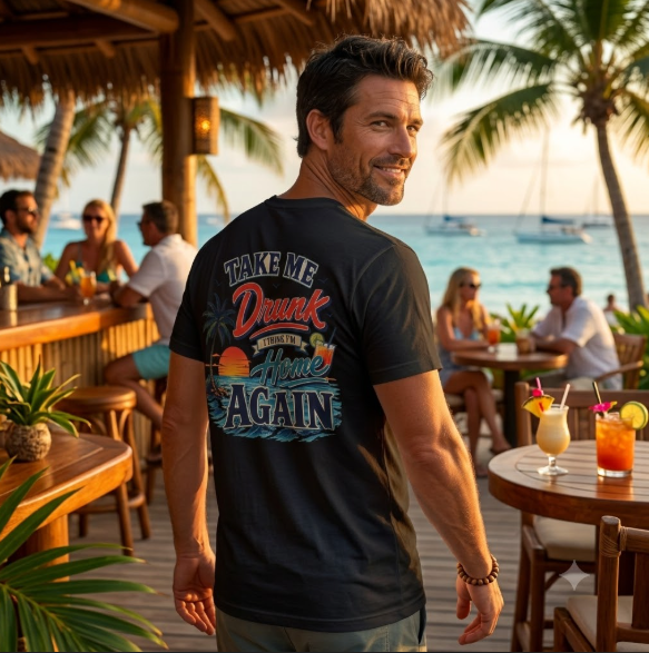 Take Me Drunk I Think I'm Home Again Beach Bar T-Shirt Printify