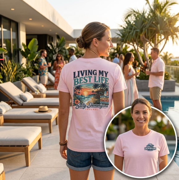 Living My Best Life Sunset Tee | Bella+Canvas Women's Beach Vacation T-Shirt Printify