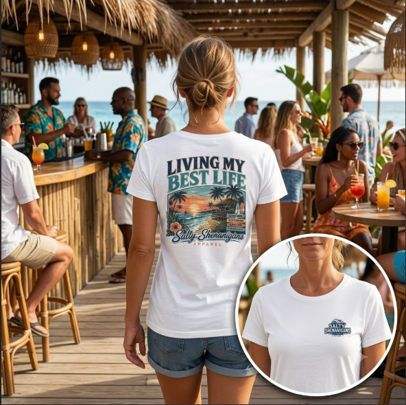 Living My Best Life Sunset Tee | Bella+Canvas Women's Beach Vacation T-Shirt Printify