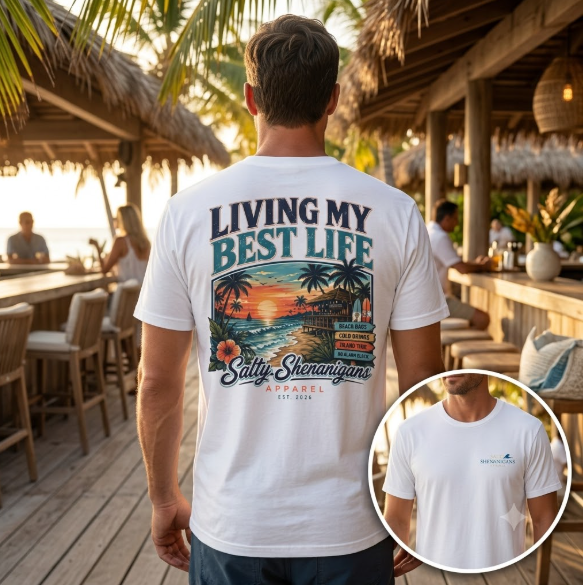 Living My Best Life Sunset Tee | Hanes Beefy-T Tall Beach Vacation T-Shirt Printify