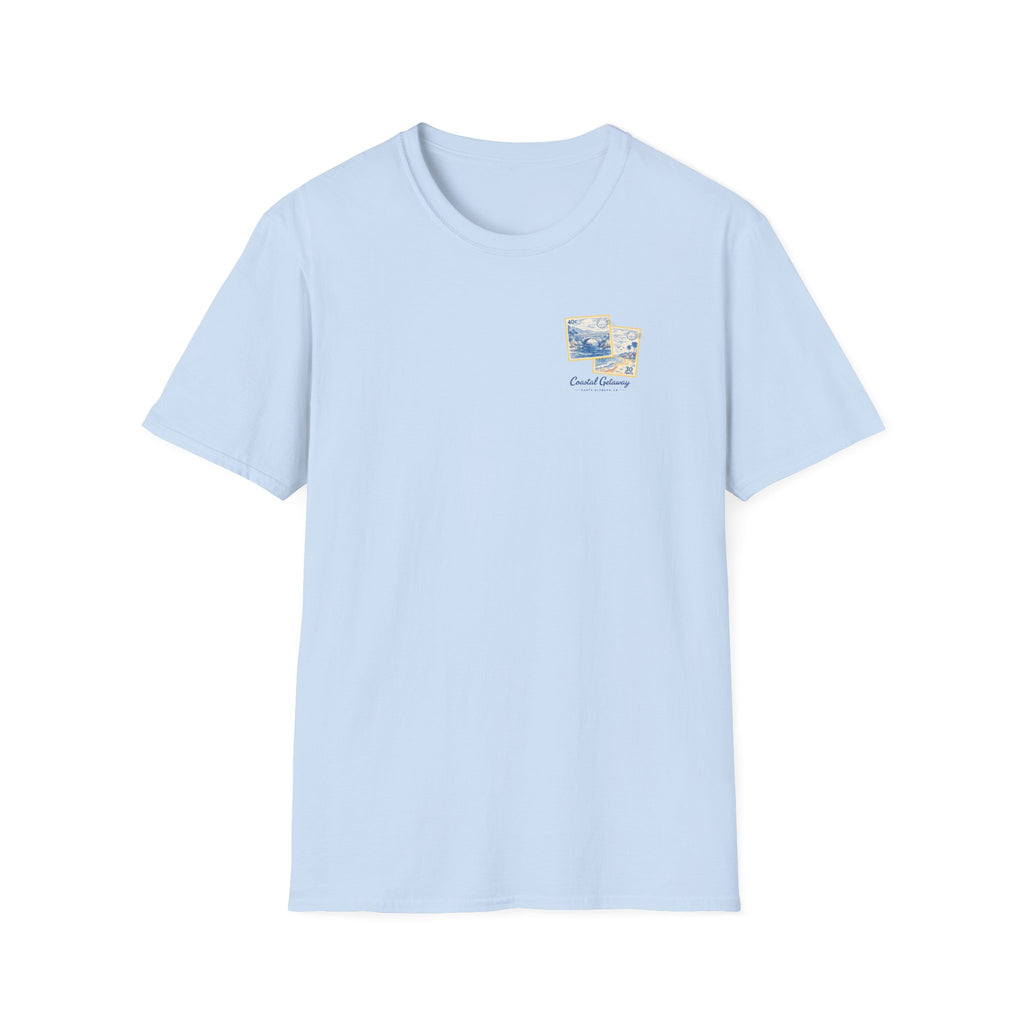 Coastal Getaway T-Shirt — Vintage Stamp Beach Tee Printify