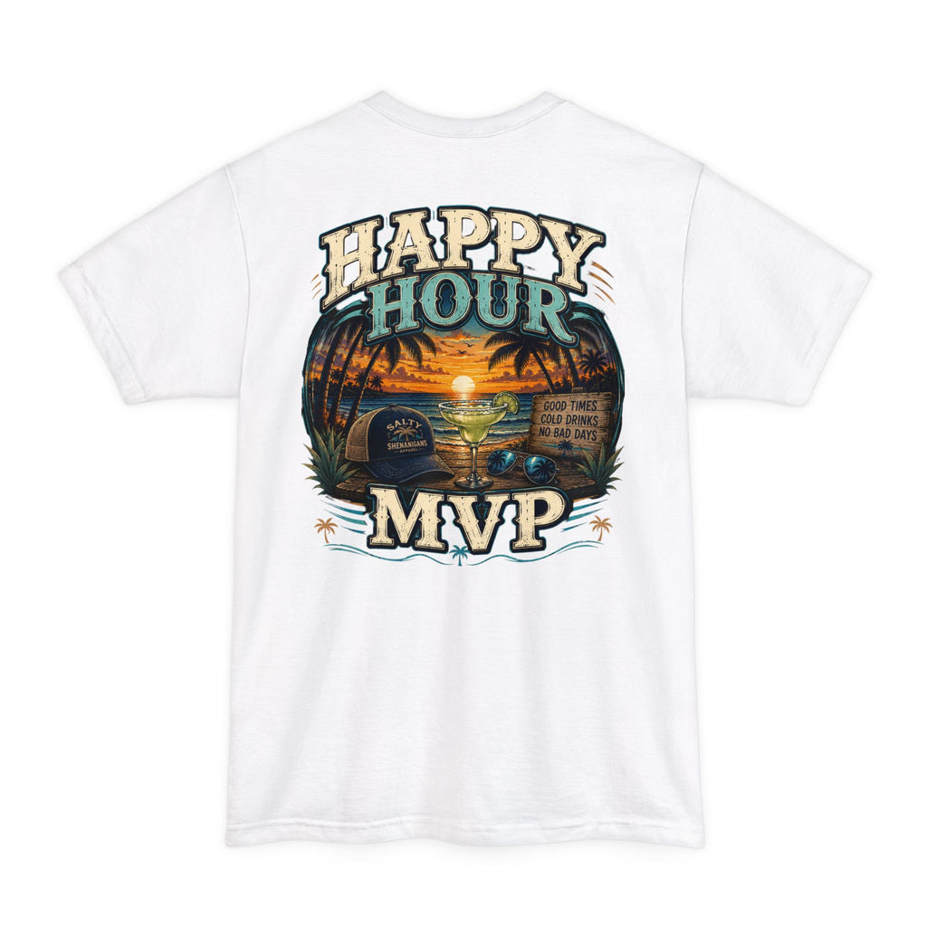 Happy Hour MVP Beach Bar Graphic Tall T-Shirt | Hanes Beefy-T Tall Tee Printify