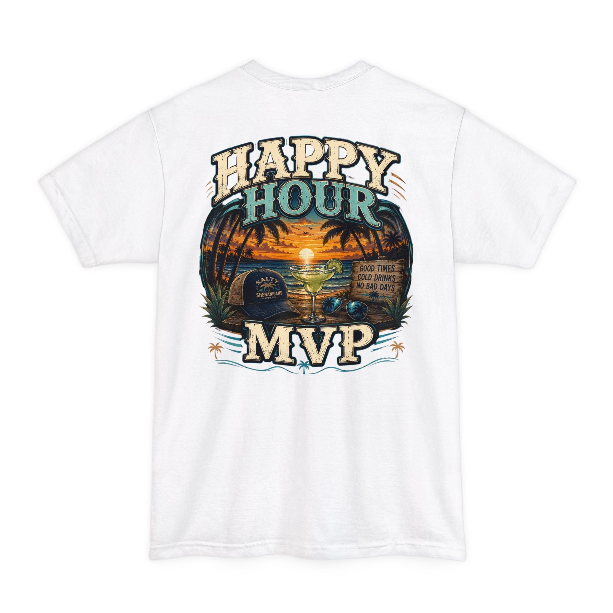 Happy Hour MVP Beach Bar Graphic Tall T-Shirt | Hanes Beefy-T Tall Tee Printify
