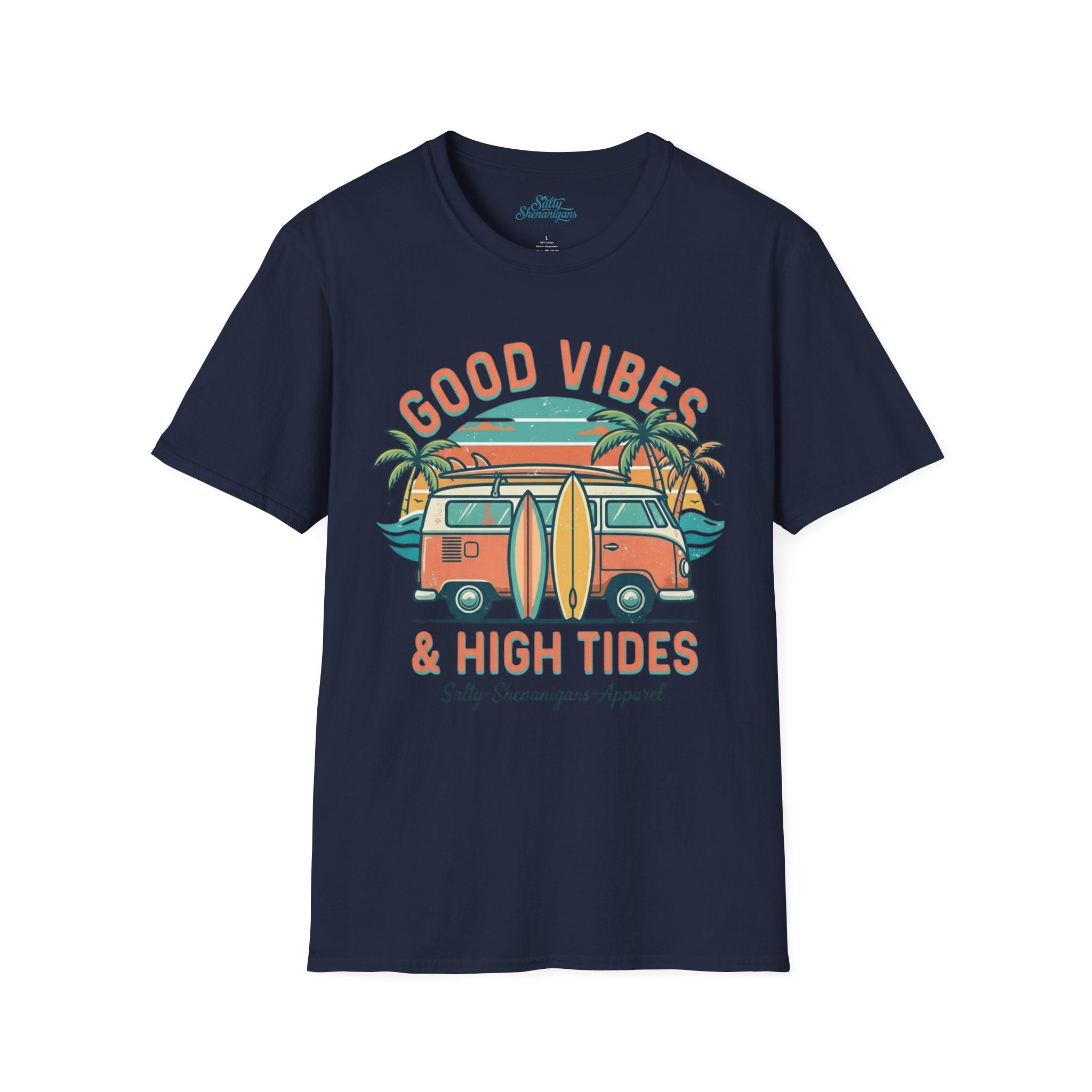 Good Vibes High Tides Beach Shirt | Coastal Surf Lifestyle Tee Printify