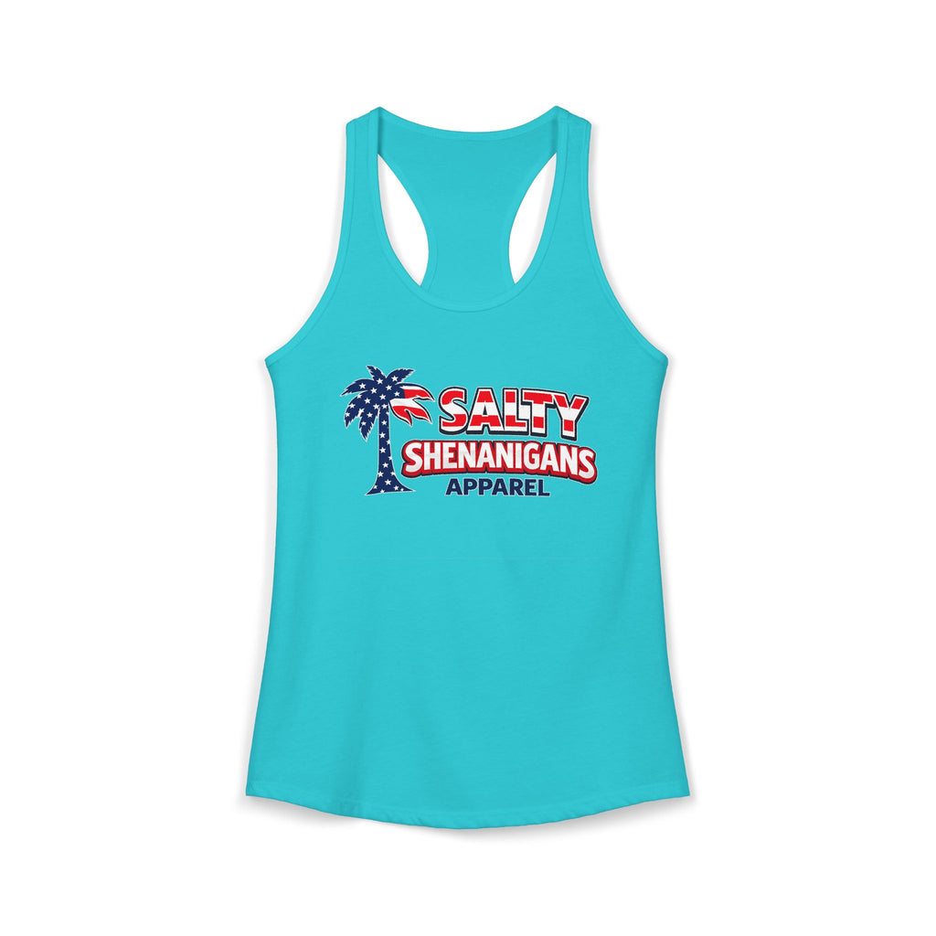 Women's Salty Shenanigans Patriotic Palm Racerback Tank Printify