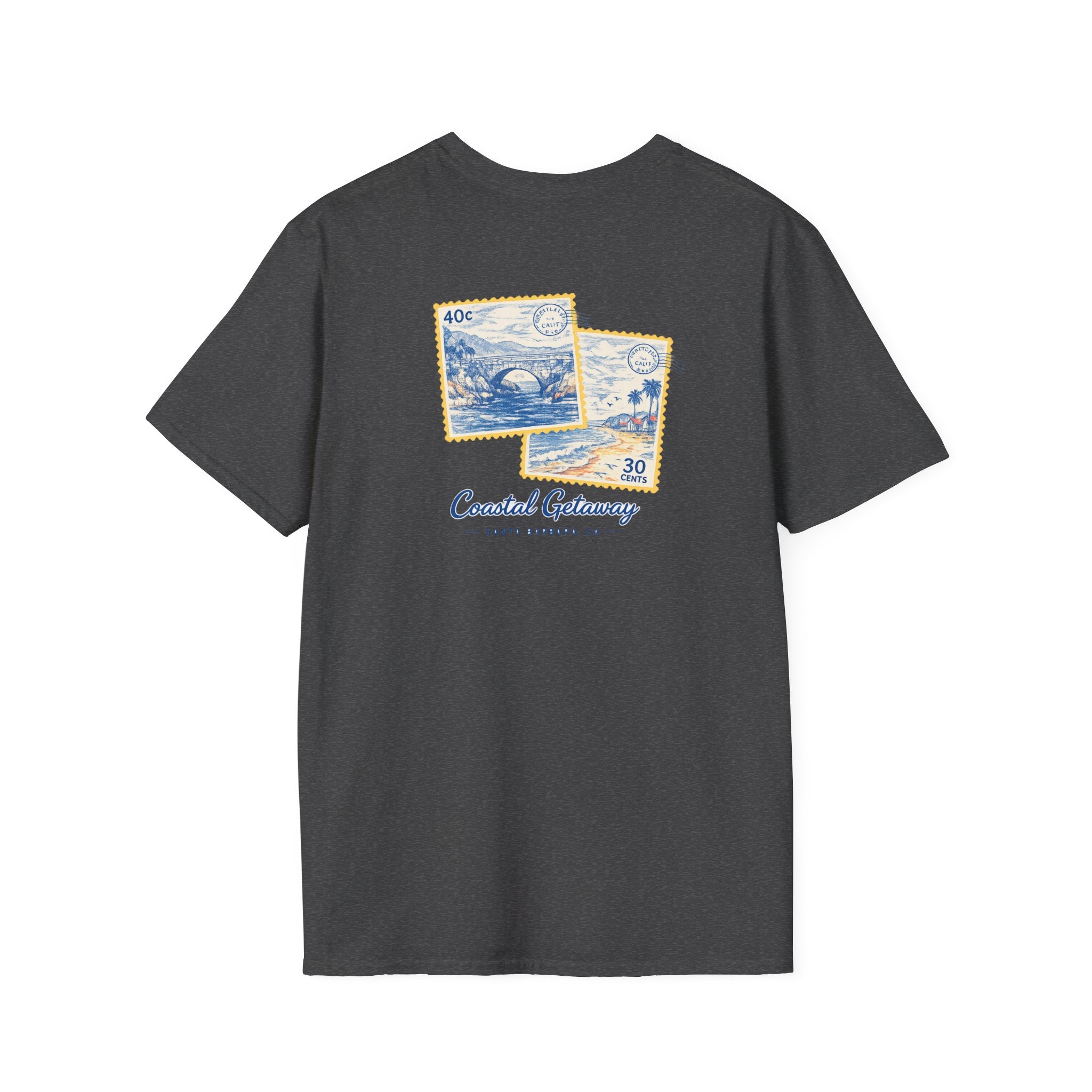 Coastal Getaway T-Shirt — Vintage Stamp Beach Tee Printify
