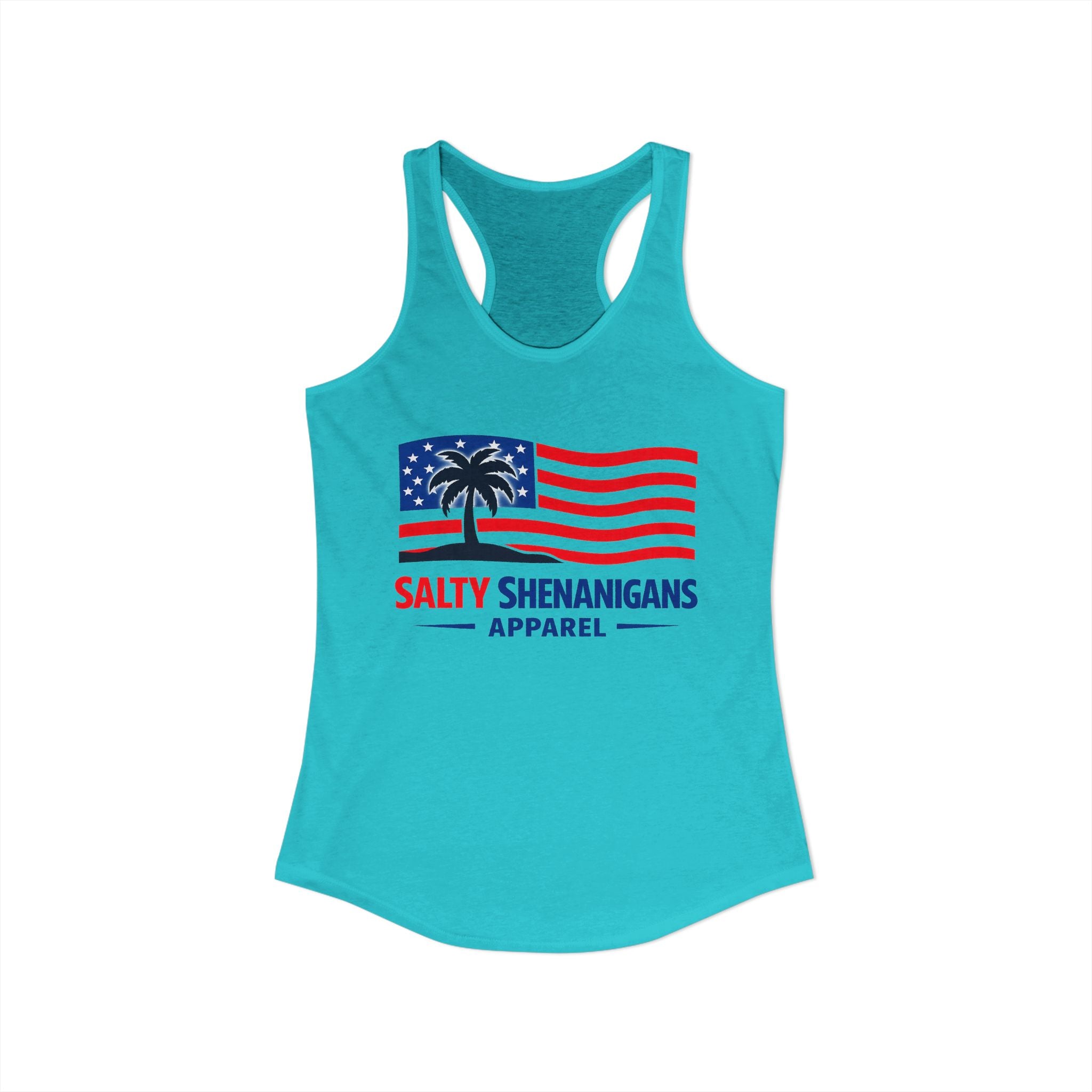 Women's Salty Shenanigans American Flag Racerback Tank Printify