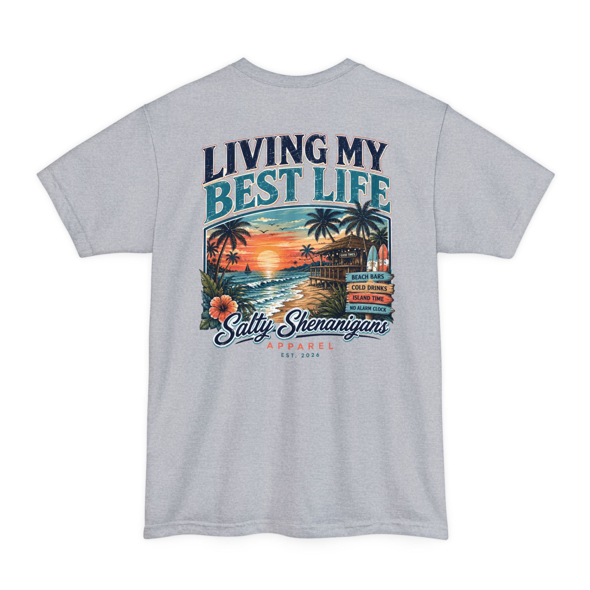 Living My Best Life Sunset Tee | Hanes Beefy-T Tall Beach Vacation T-Shirt Printify