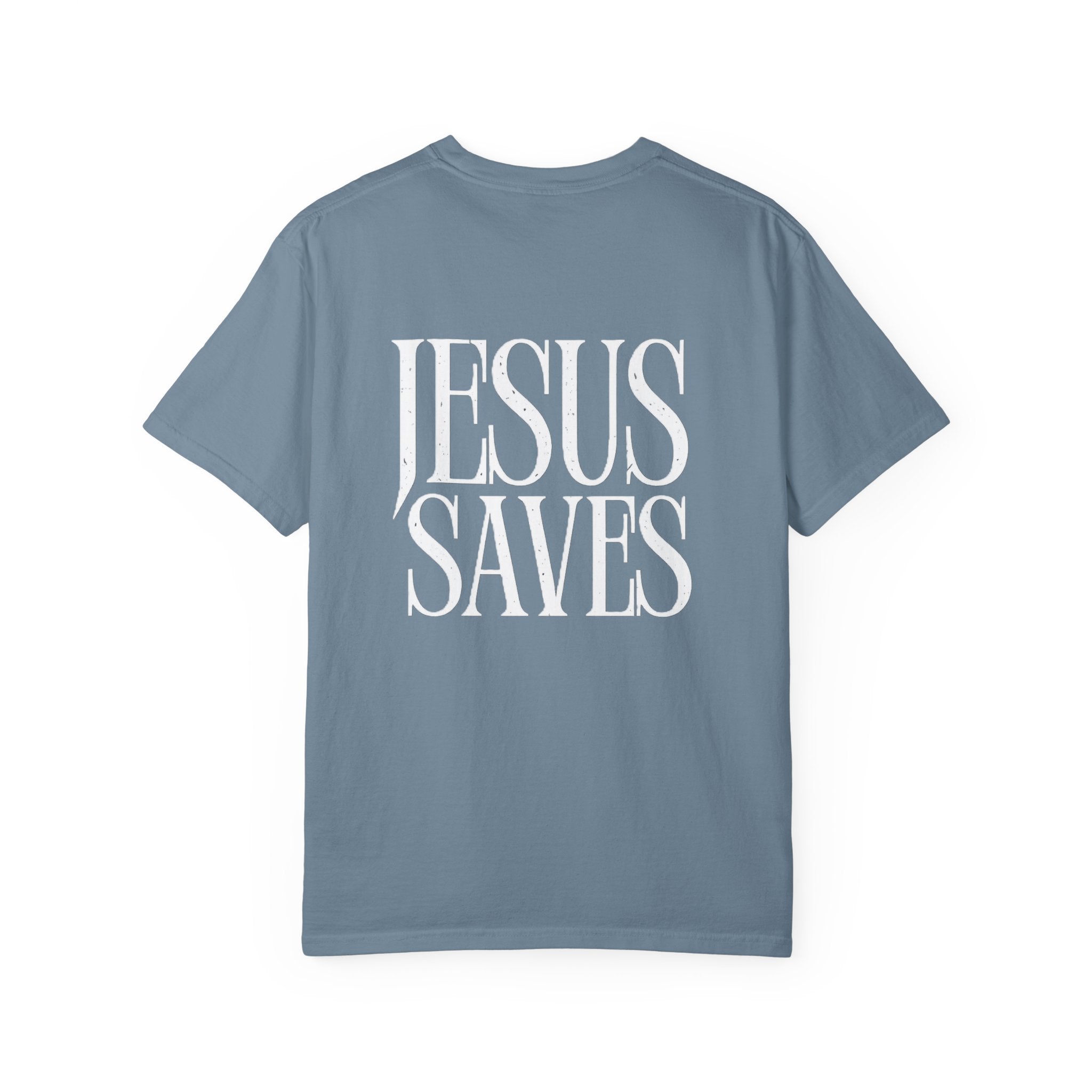 Jesus Saves T-Shirt — Minimal Embossed Religious Tee Printify