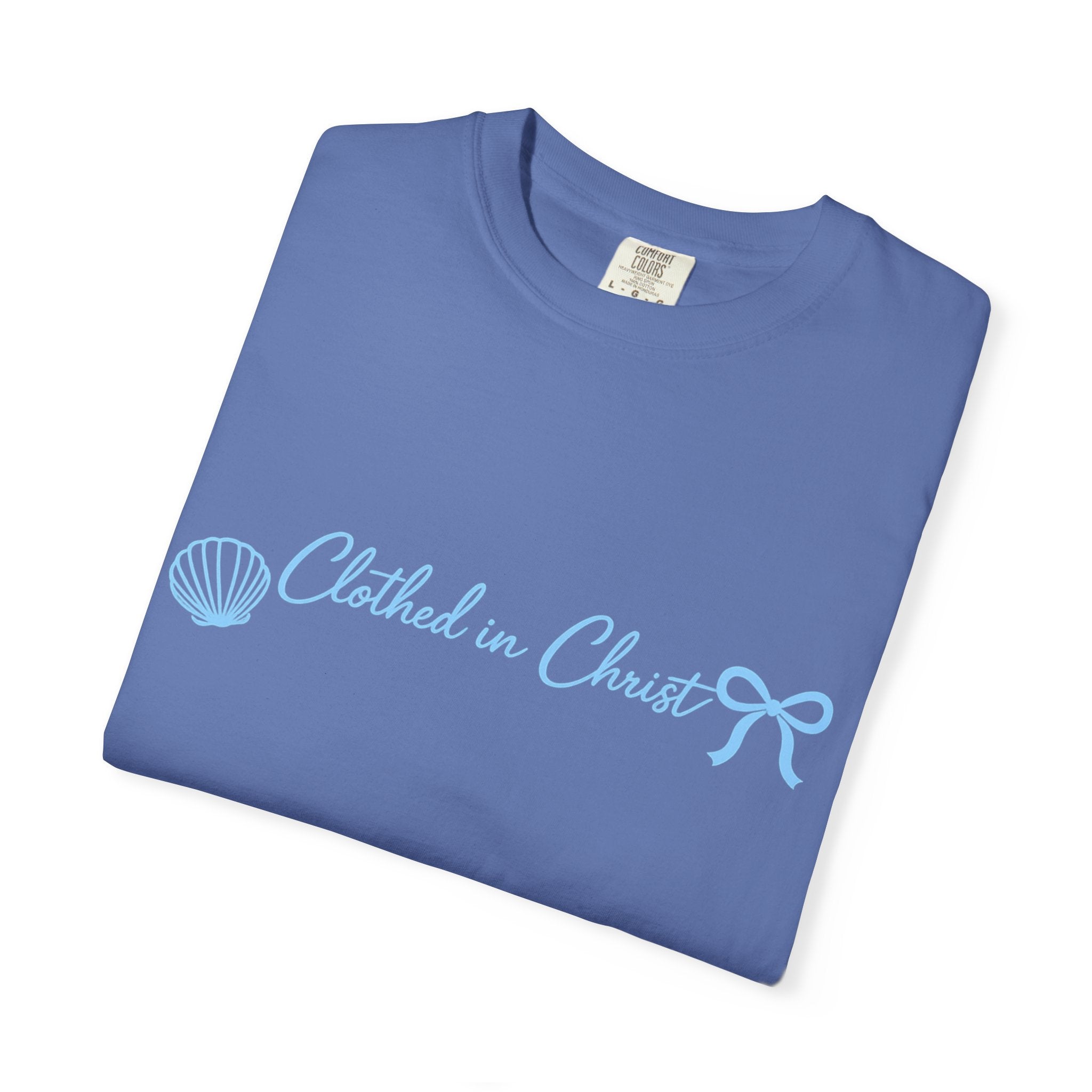 Clothed in Christ Coastal T-Shirt- Blue Print Printify