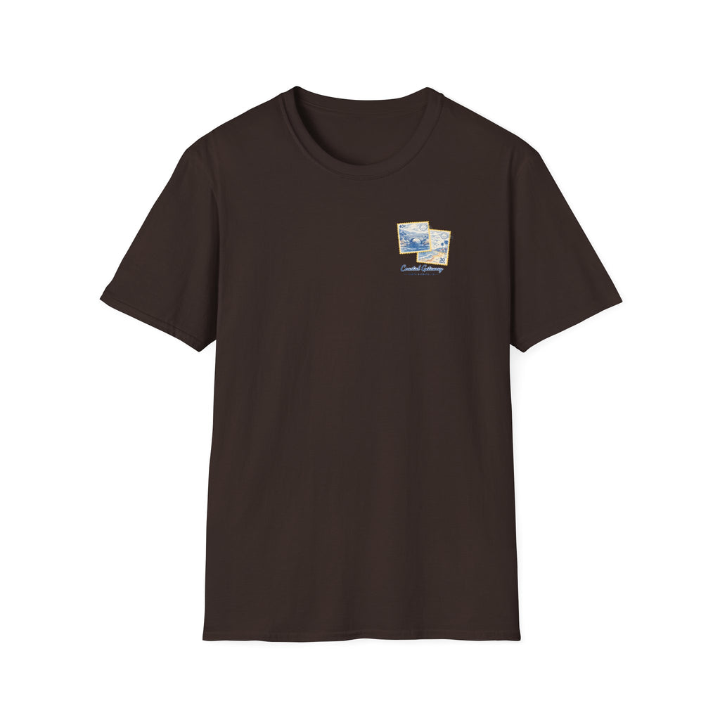 Coastal Getaway T-Shirt — Vintage Stamp Beach Tee Printify