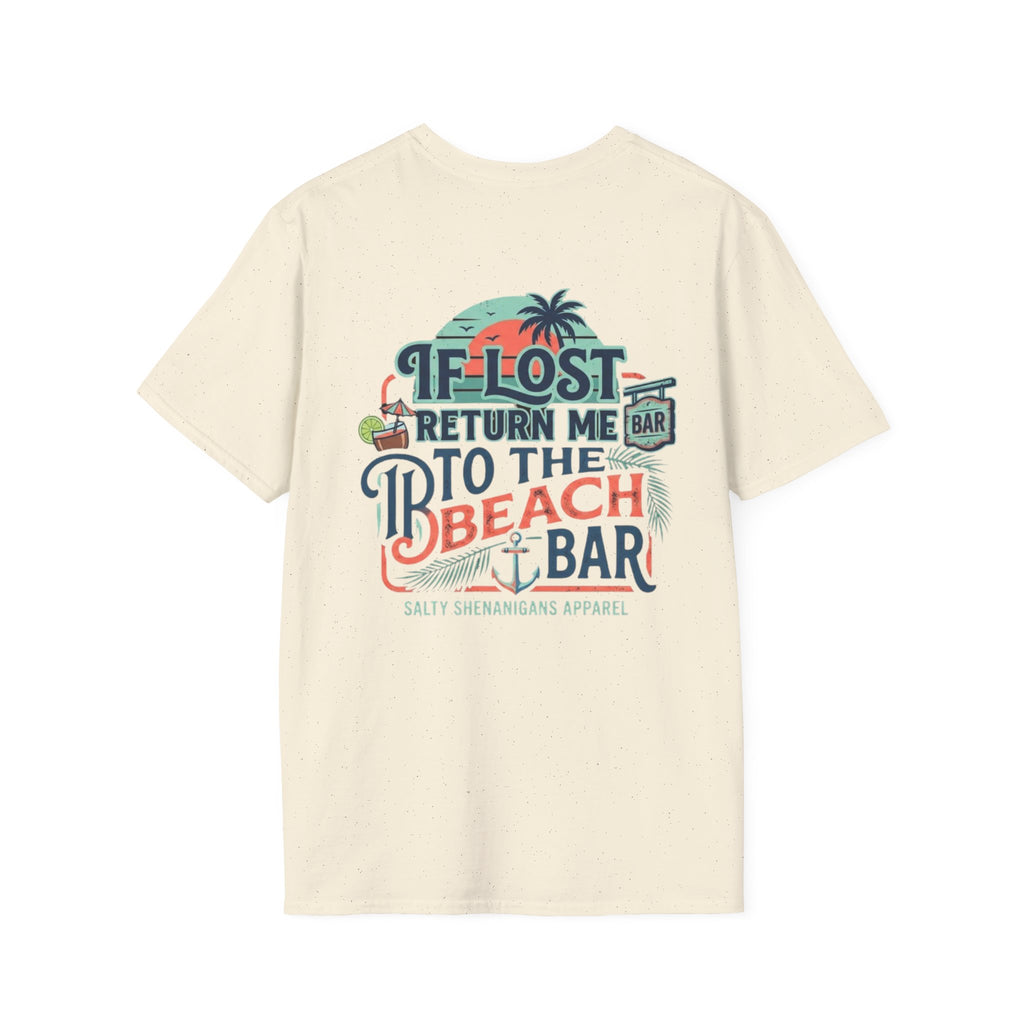 If Lost Return Me To The Beach Bar T-Shirt | Funny Coastal Vacation Graphic Tee | Gildan 64000 | Salty Shenanigans Apparel Printify