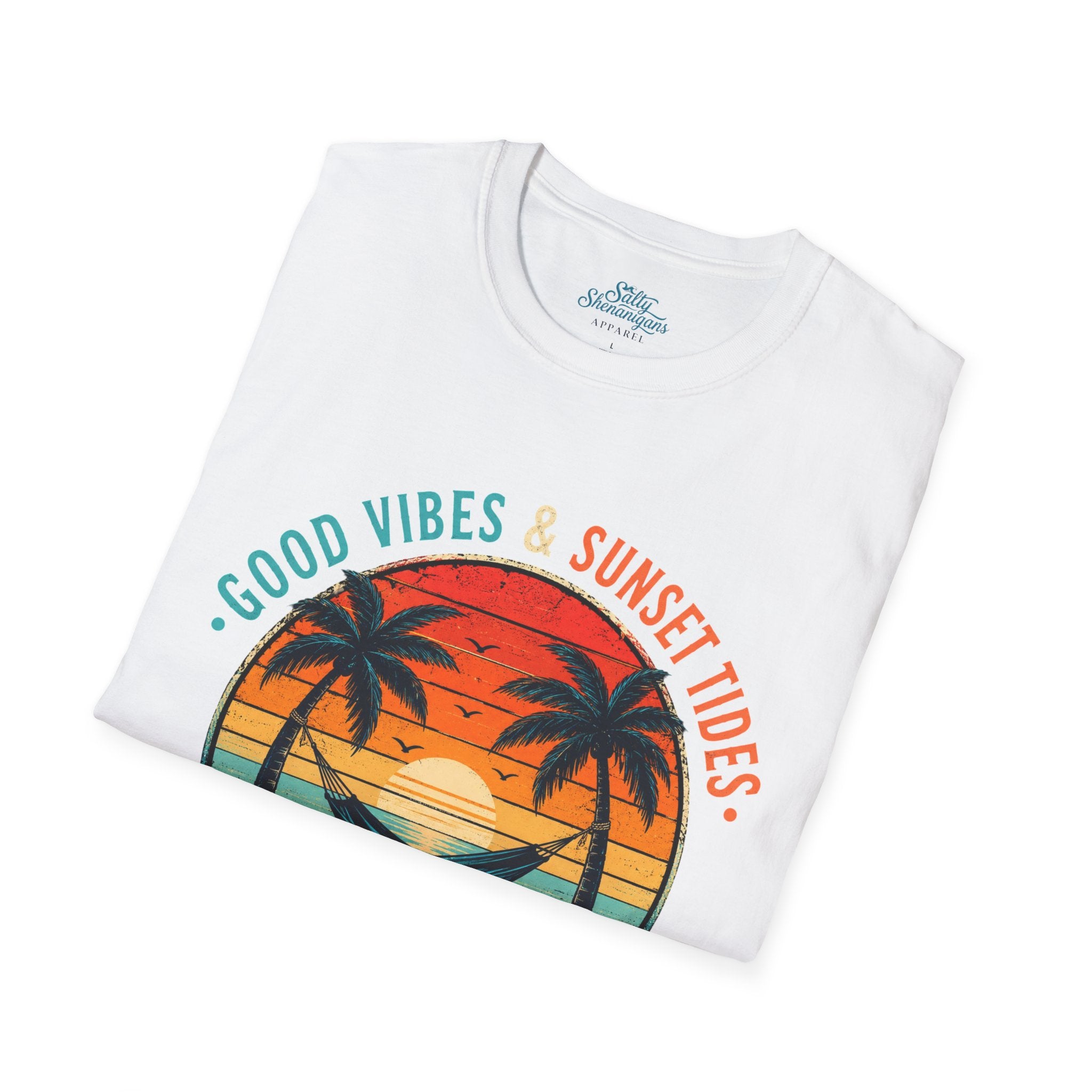 Good Vibes & Sunset Tides – Vintage Coastal Graphic T-Shirt Printify