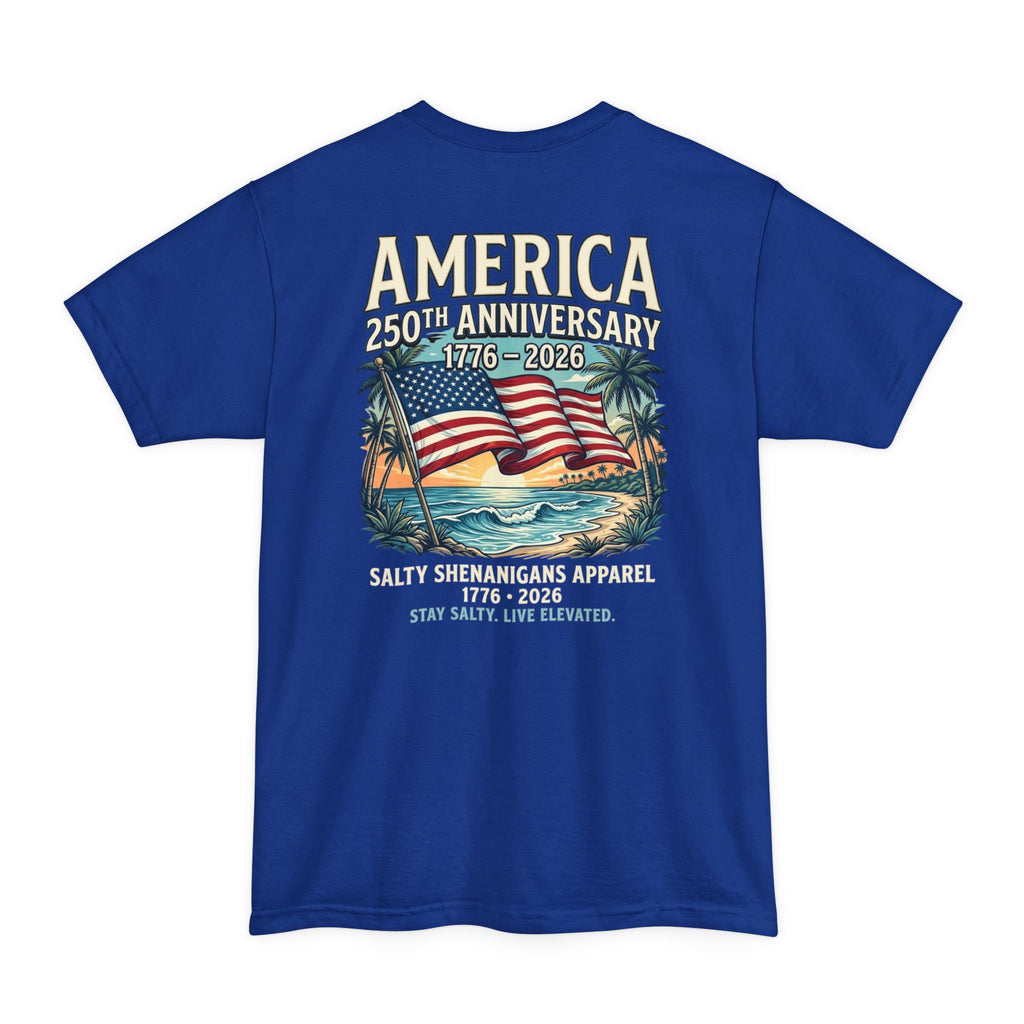 America 250th Anniversary 1776–2026 – Patriotic Coastal Tall Tee | Hanes Beefy-T Tall Printify
