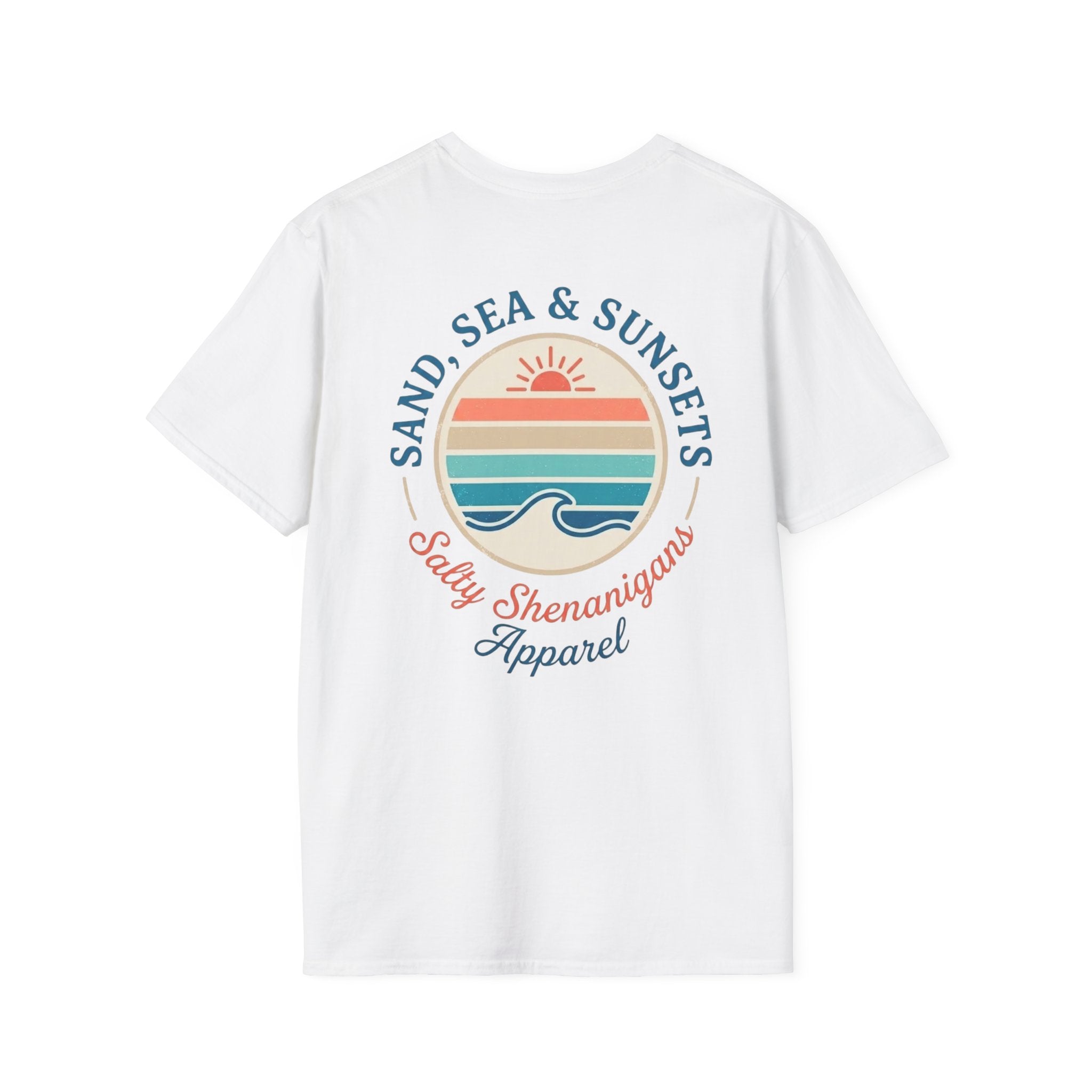 Salty Shenanigans Apparel Sand, Sea & Sunsets T-Shirt Printify