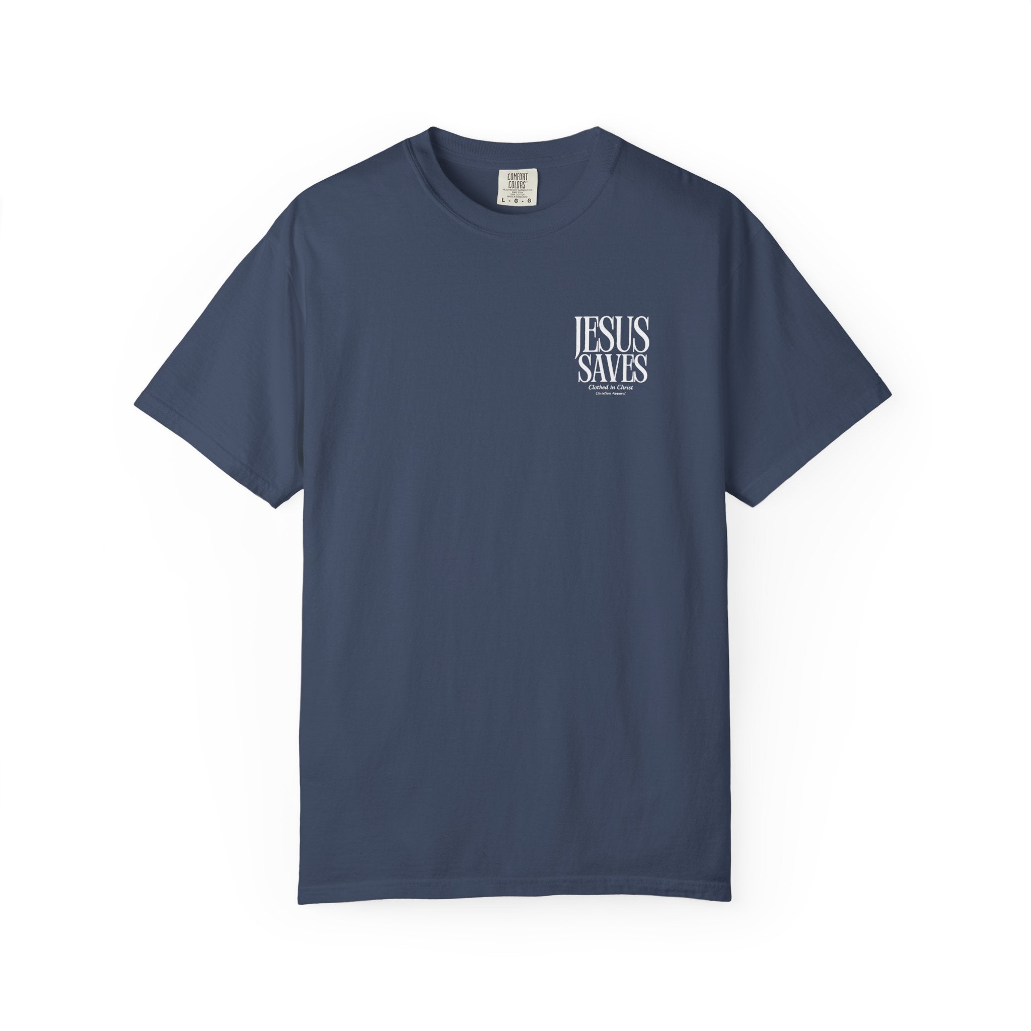 Jesus Saves T-Shirt — Minimal Embossed Religious Tee Printify