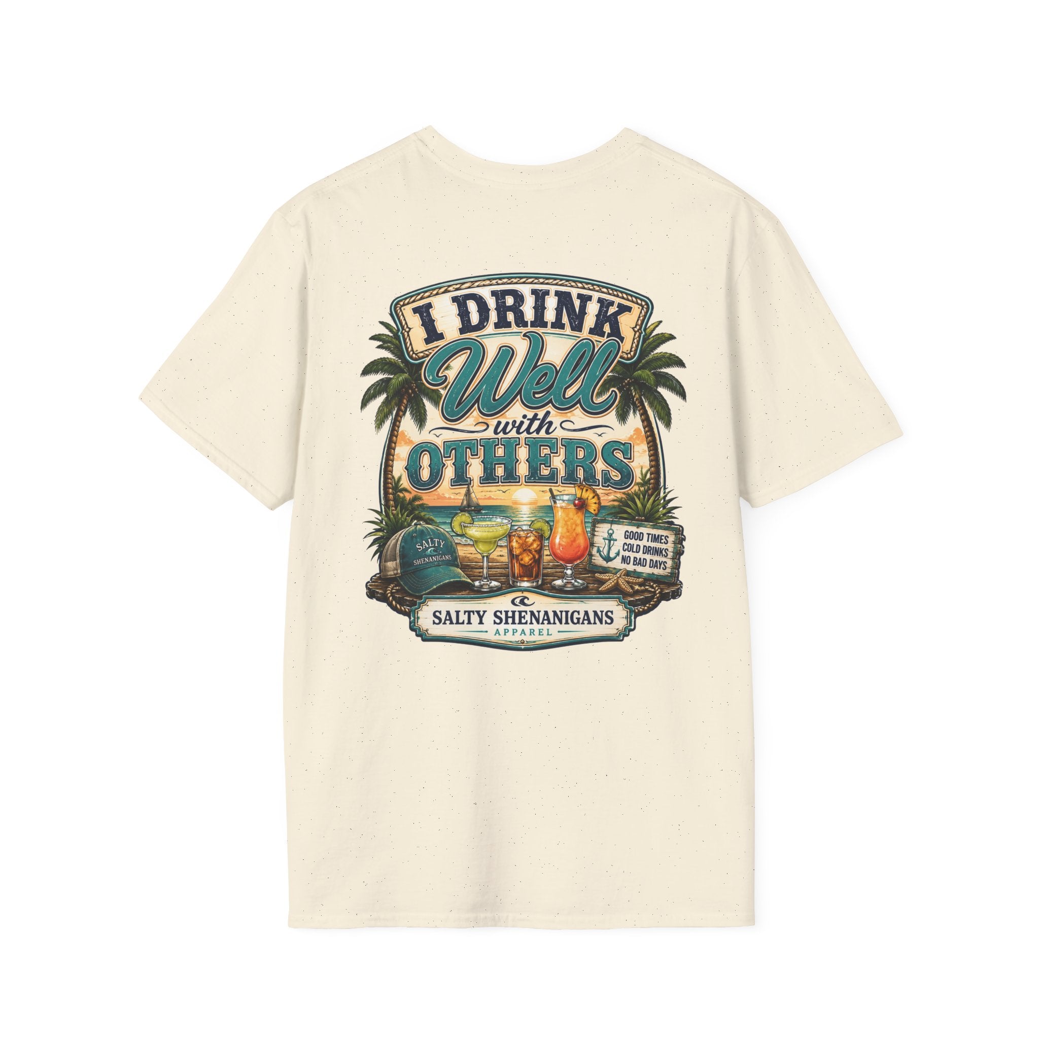 I Drink Well With Others Beach Bar T-Shirt | Tropical Happy Hour Shirt Printify