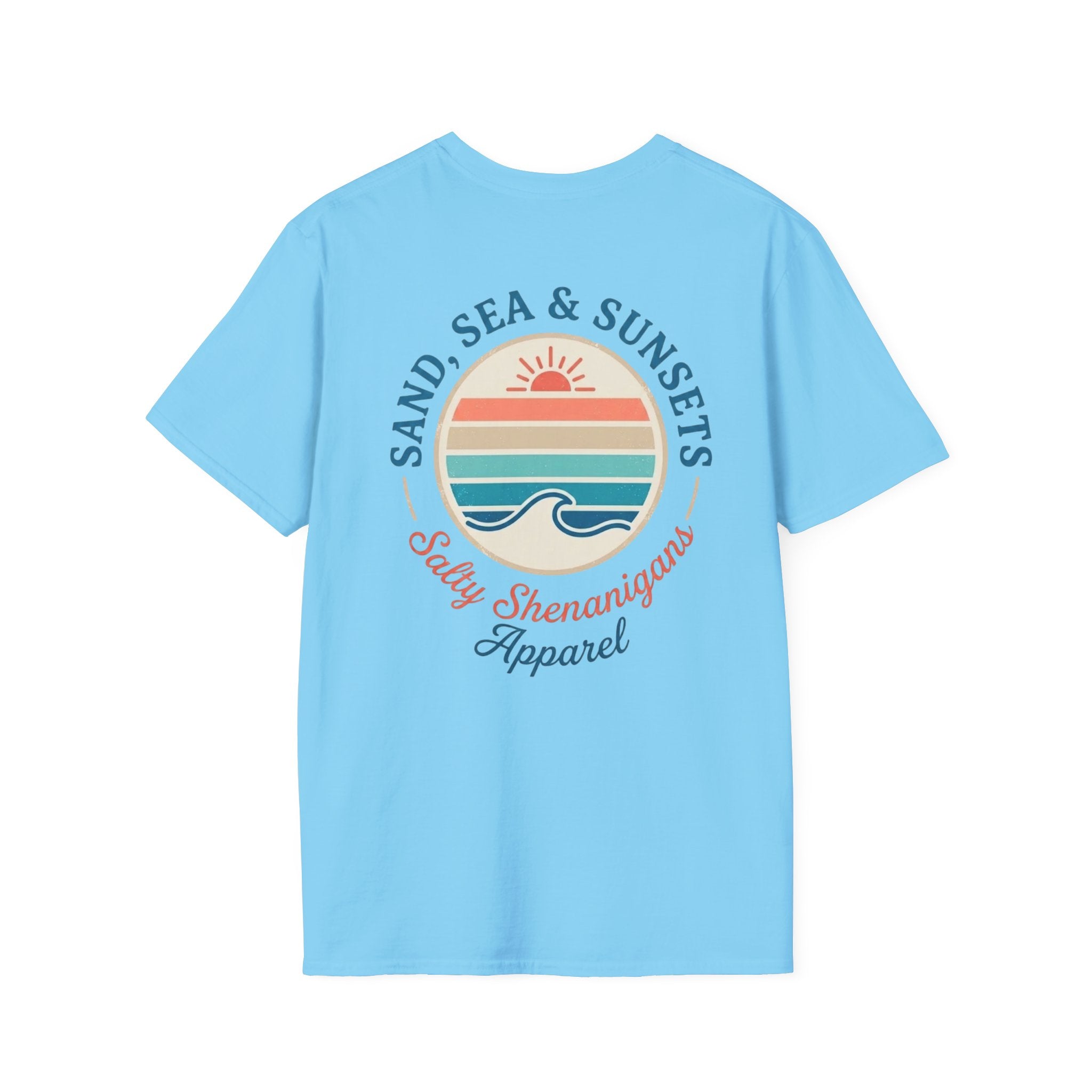 Salty Shenanigans Apparel Sand, Sea & Sunsets T-Shirt Printify