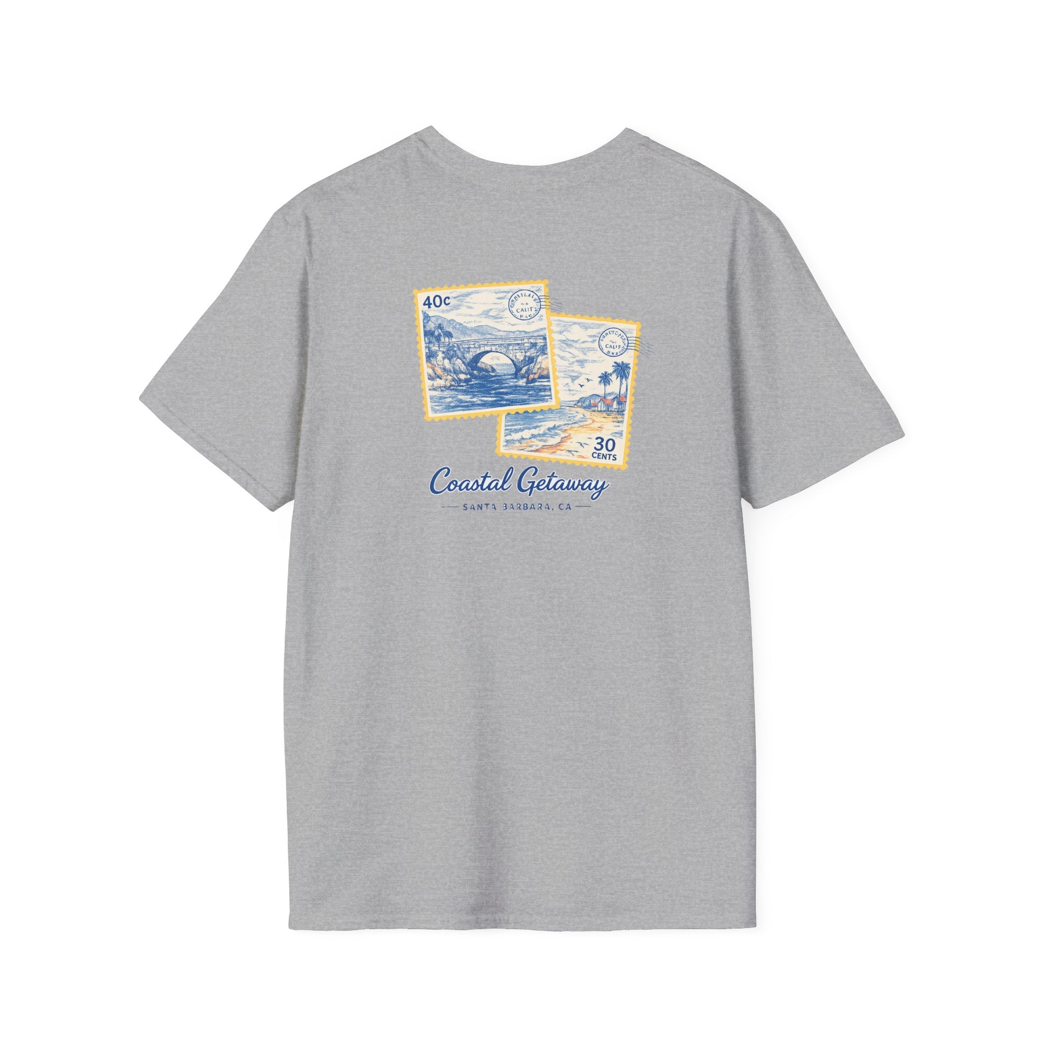 Coastal Getaway T-Shirt — Vintage Stamp Beach Tee Printify