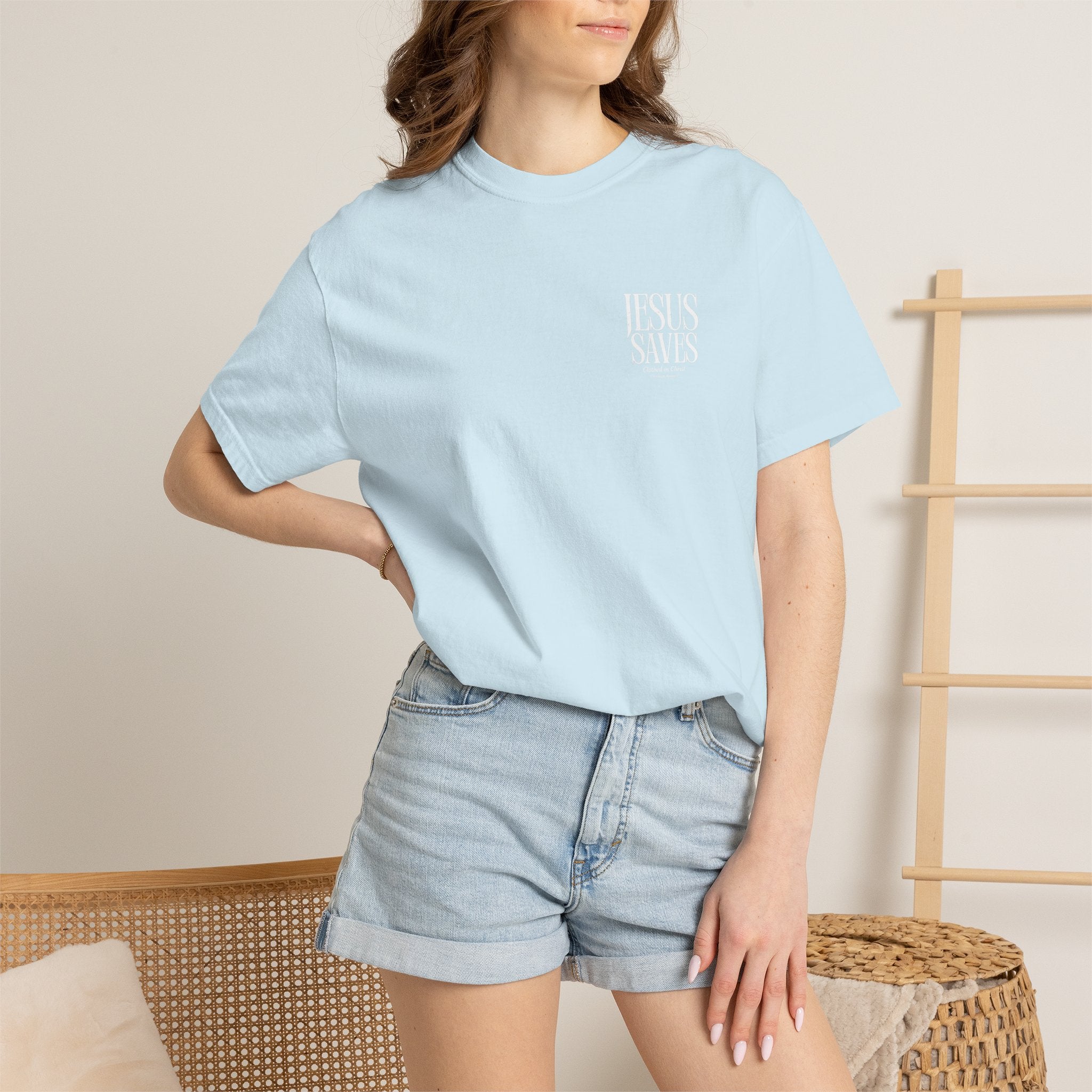 Jesus Saves T-Shirt — Minimal Embossed Religious Tee Printify