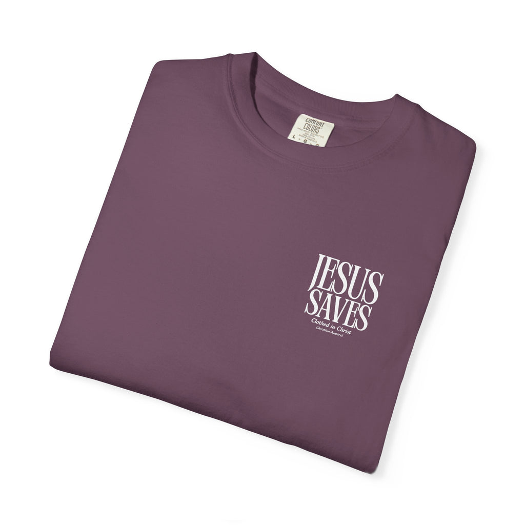 Jesus Saves T-Shirt — Minimal Embossed Religious Tee Printify