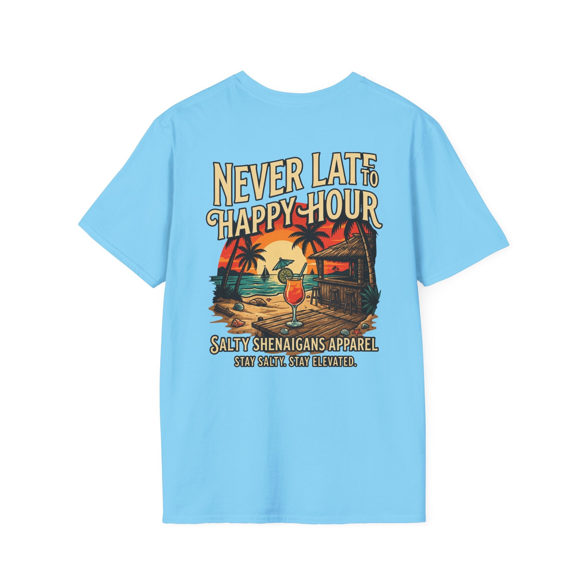 Never Late To Happy Hour Coastal Graphic Tee Printify