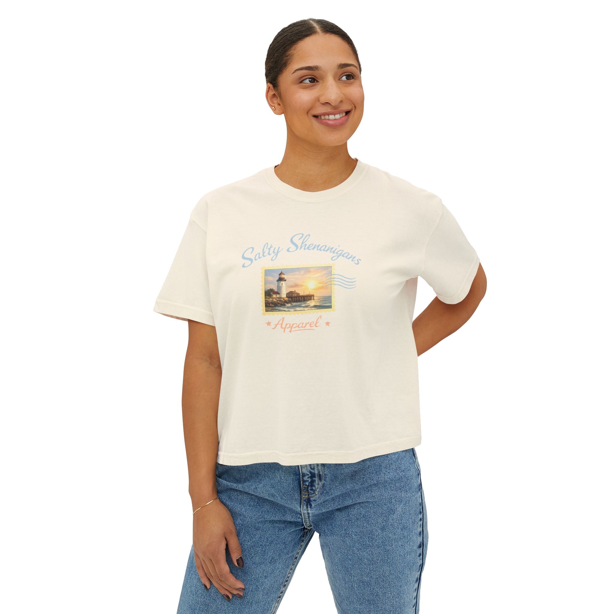 Women's Boxy Tee - 'Salty Shenanigans' Beach Sunset Graphic