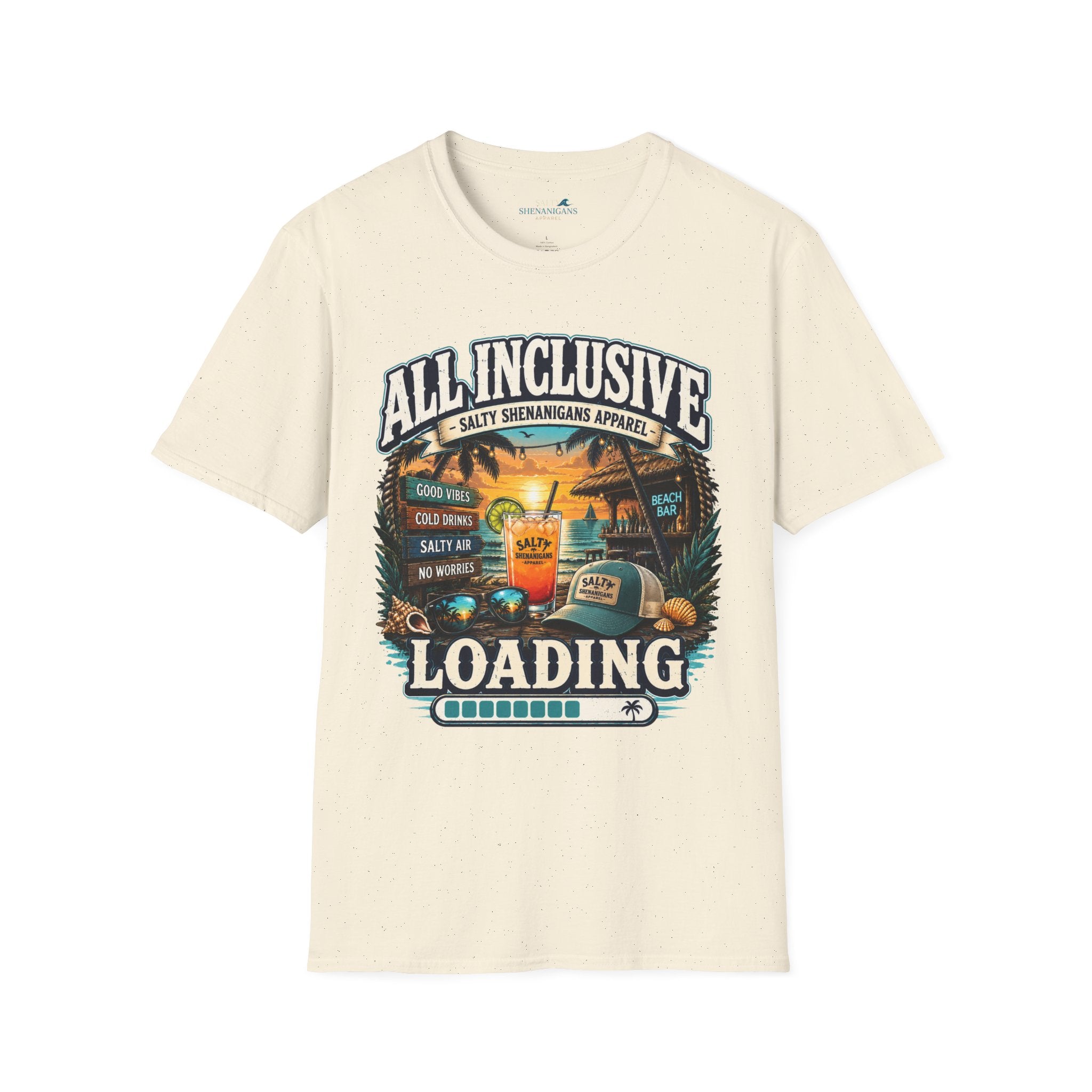 All Inclusive Loading Beach Vacation T-Shirt Printify