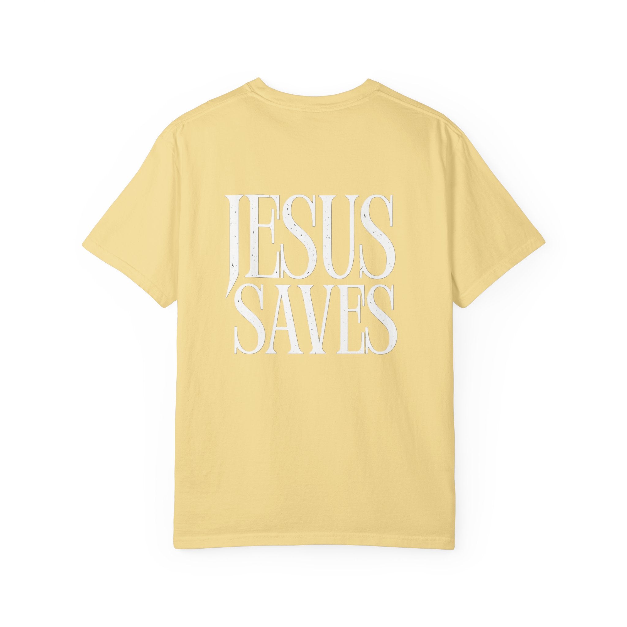 Jesus Saves T-Shirt — Minimal Embossed Religious Tee Printify
