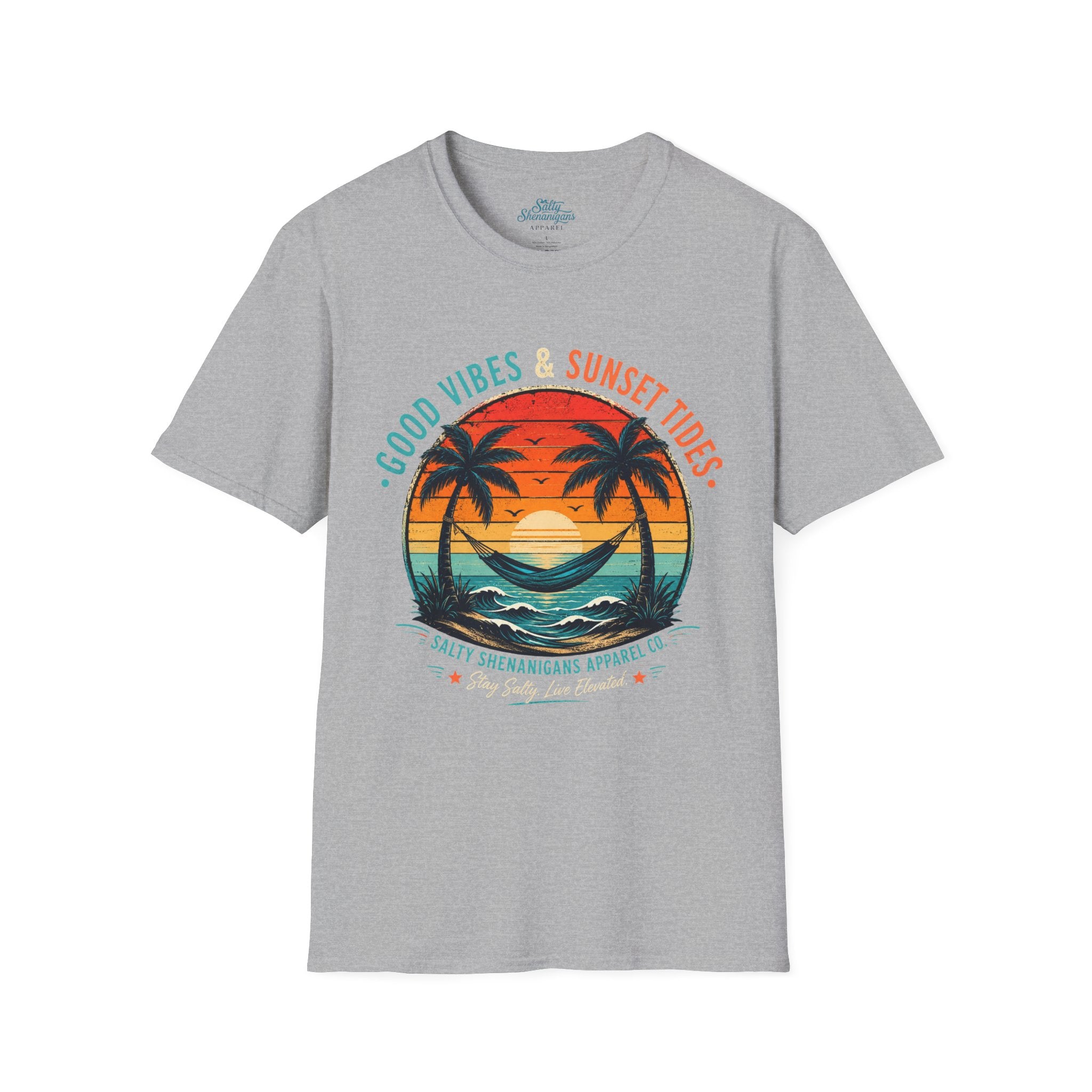 Good Vibes & Sunset Tides – Vintage Coastal Graphic T-Shirt Printify
