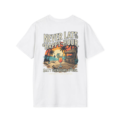 Never Late To Happy Hour Coastal Graphic Tee | Salty Shenanigans Apparel Printify