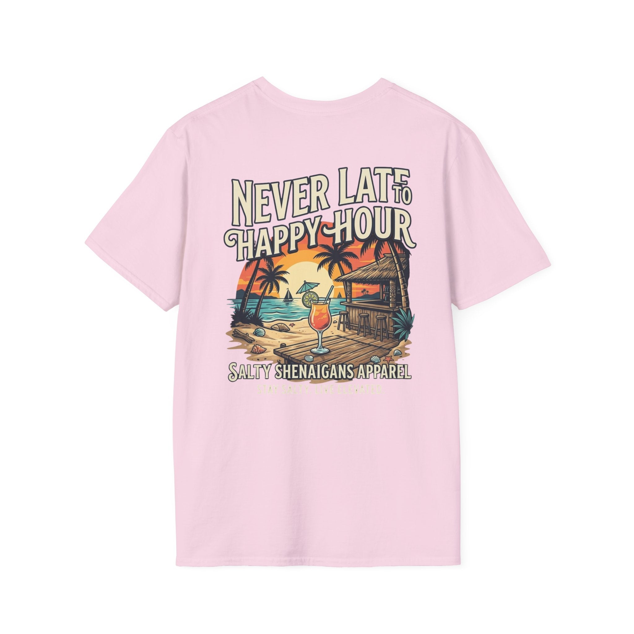 Never Late To Happy Hour Coastal Graphic Tee | Salty Shenanigans Apparel Printify