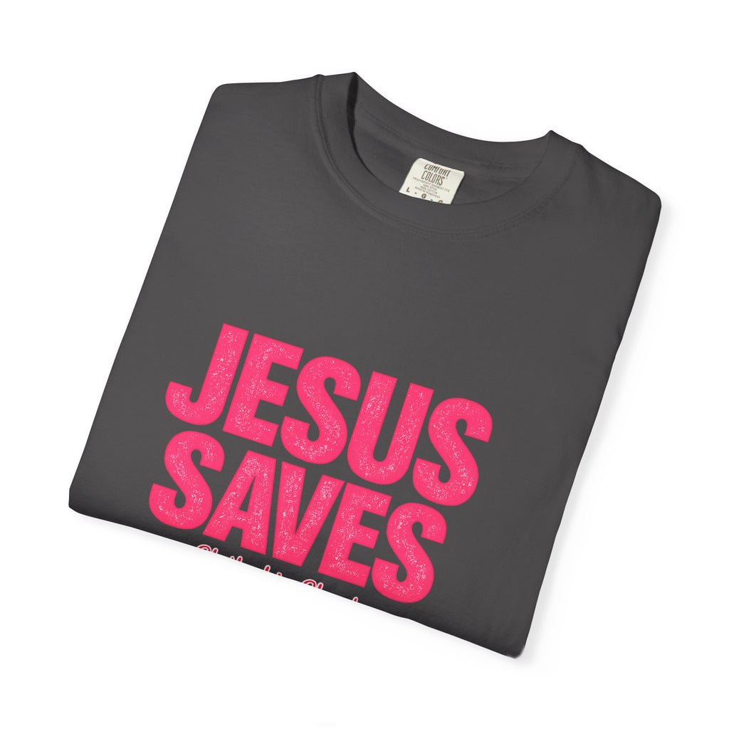 Clothed In Christ -Jesus Saves T-Shirt — Bold Pink Christian Faith Tee Printify