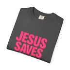 Clothed In Christ -Jesus Saves T-Shirt — Bold Pink Christian Faith Tee Printify