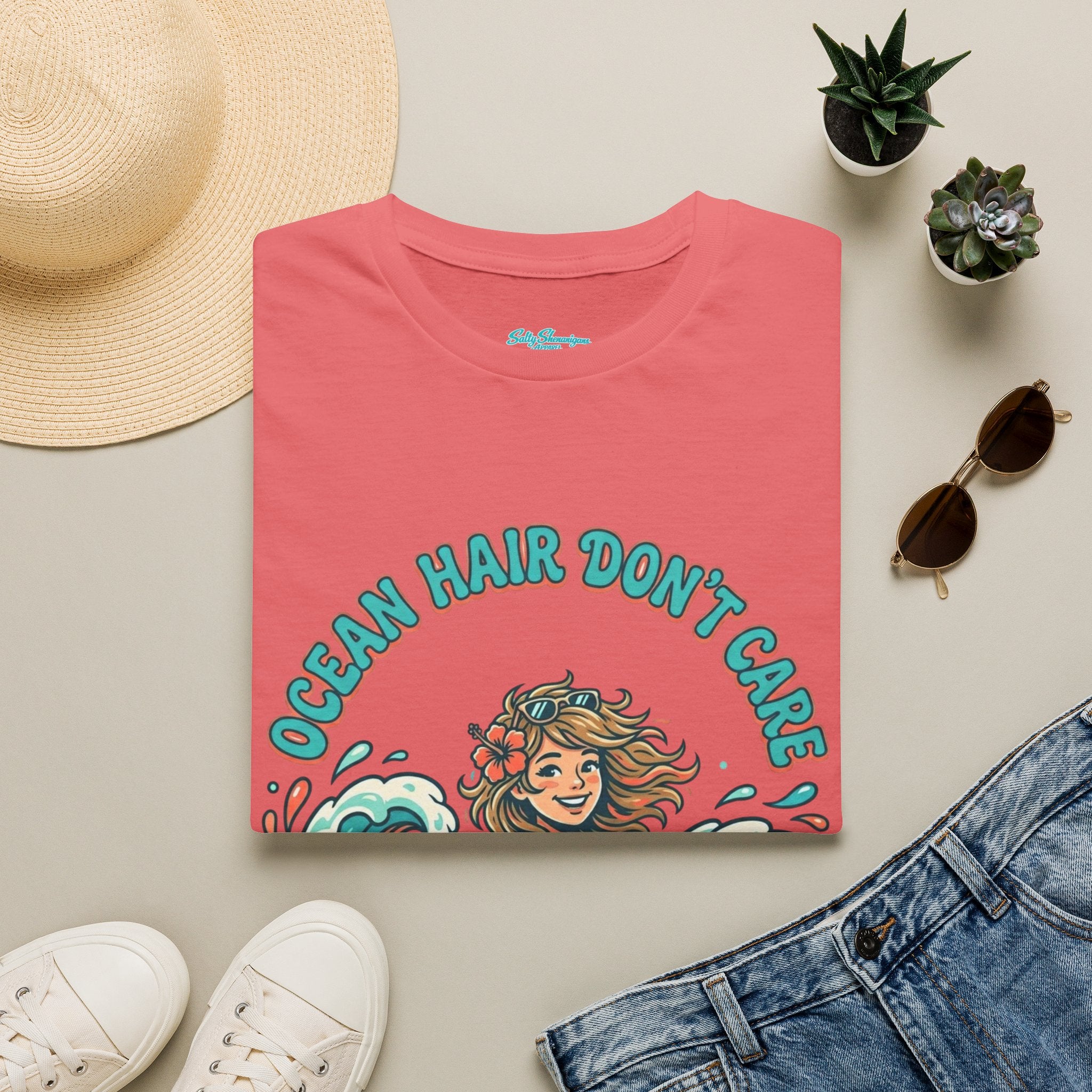 Ocean Hair Don't Care Salty Shenanigans Apparel  T-Shirt Printify